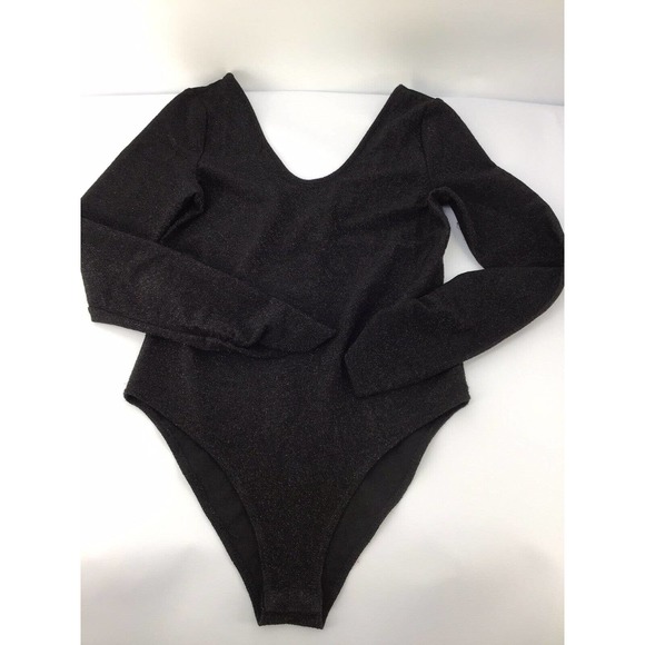 Zara Metall Bodysuit Top Black Shimmery Sparkly Long Sleeve Size Small - Picture 6 of 12